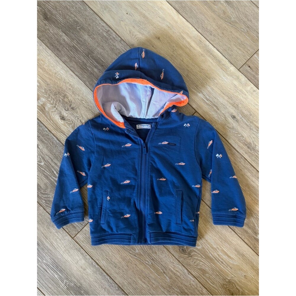Mayoral Navy Sailboat Hooded Full Zip Jacket Size 18 Months
